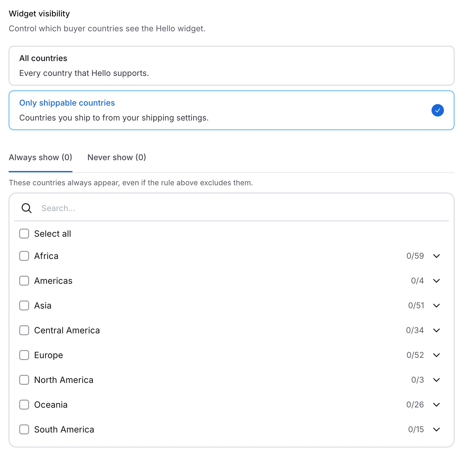 Hello widget visibility settings in
Dashboard